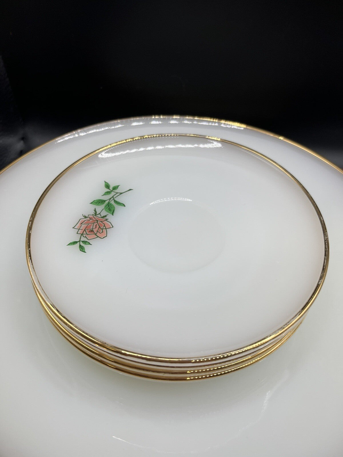 Vintage Anchor Hocking Fire-King Anniversary Rose 4 Plates, Bowls, & Cup & Sauc