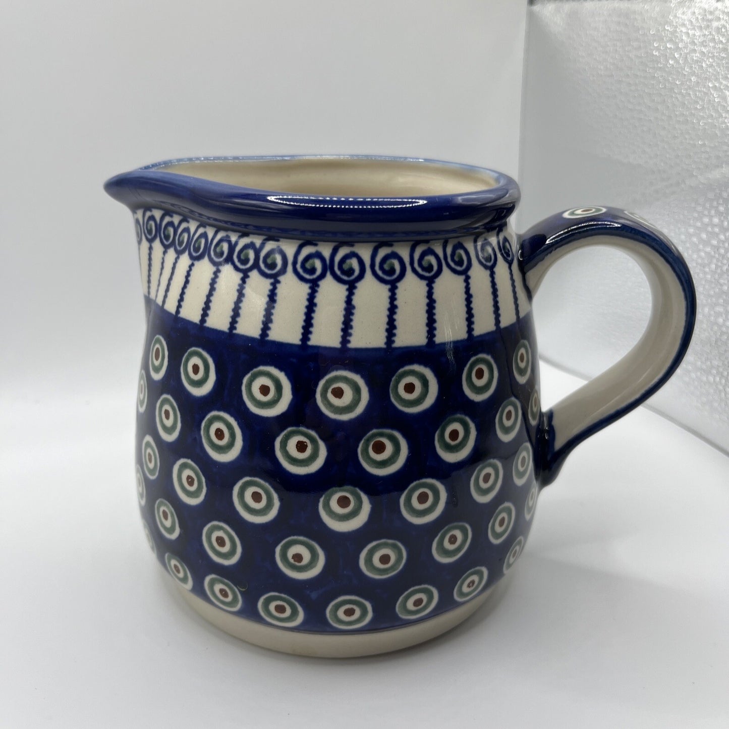 New Polish Pottery Boleslawiec Water Pitcher 5” High Blue Flower Authentic