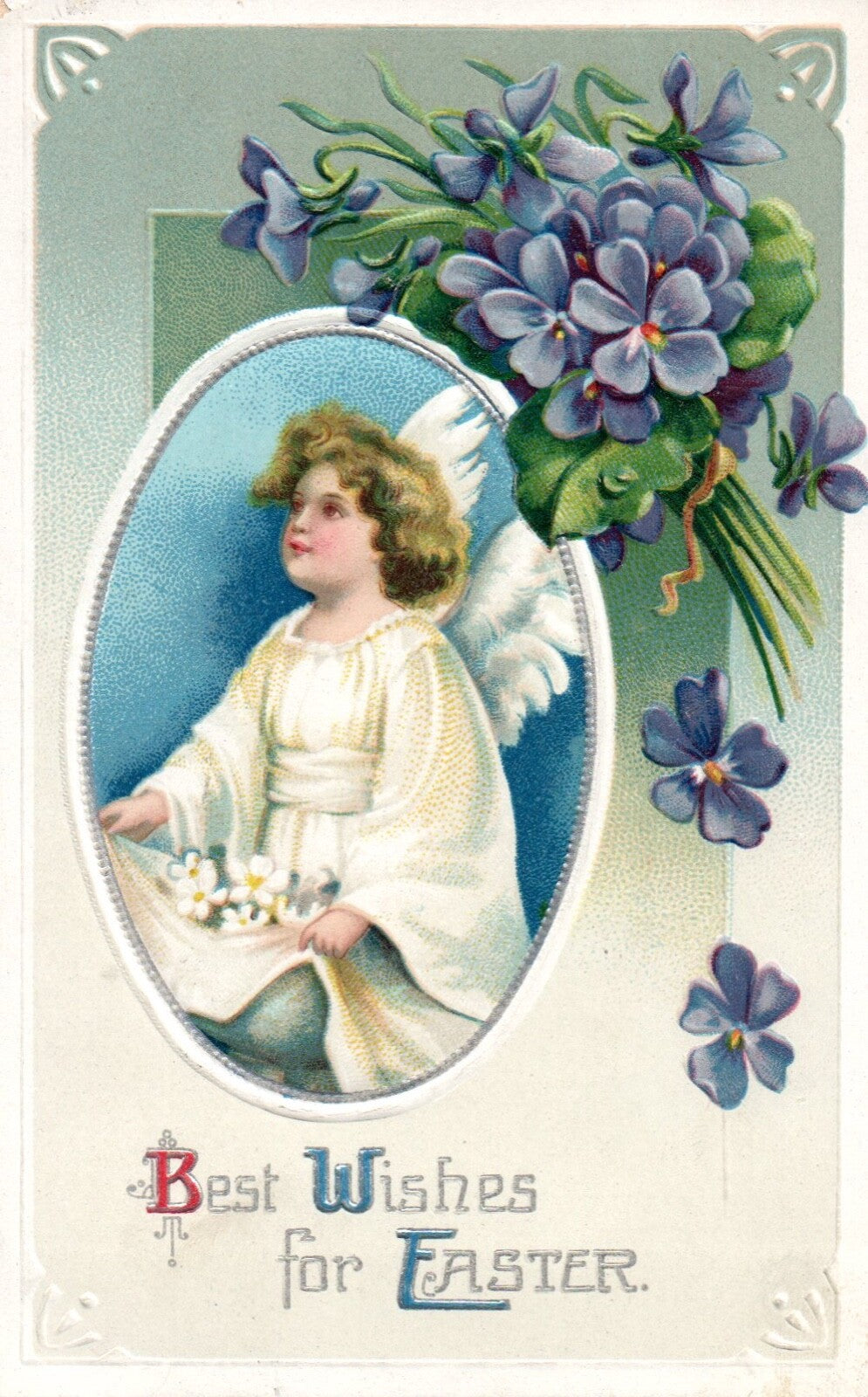 Best Wishes For Easter Angel With Flowers Beautiful Vintage Easter Postcard