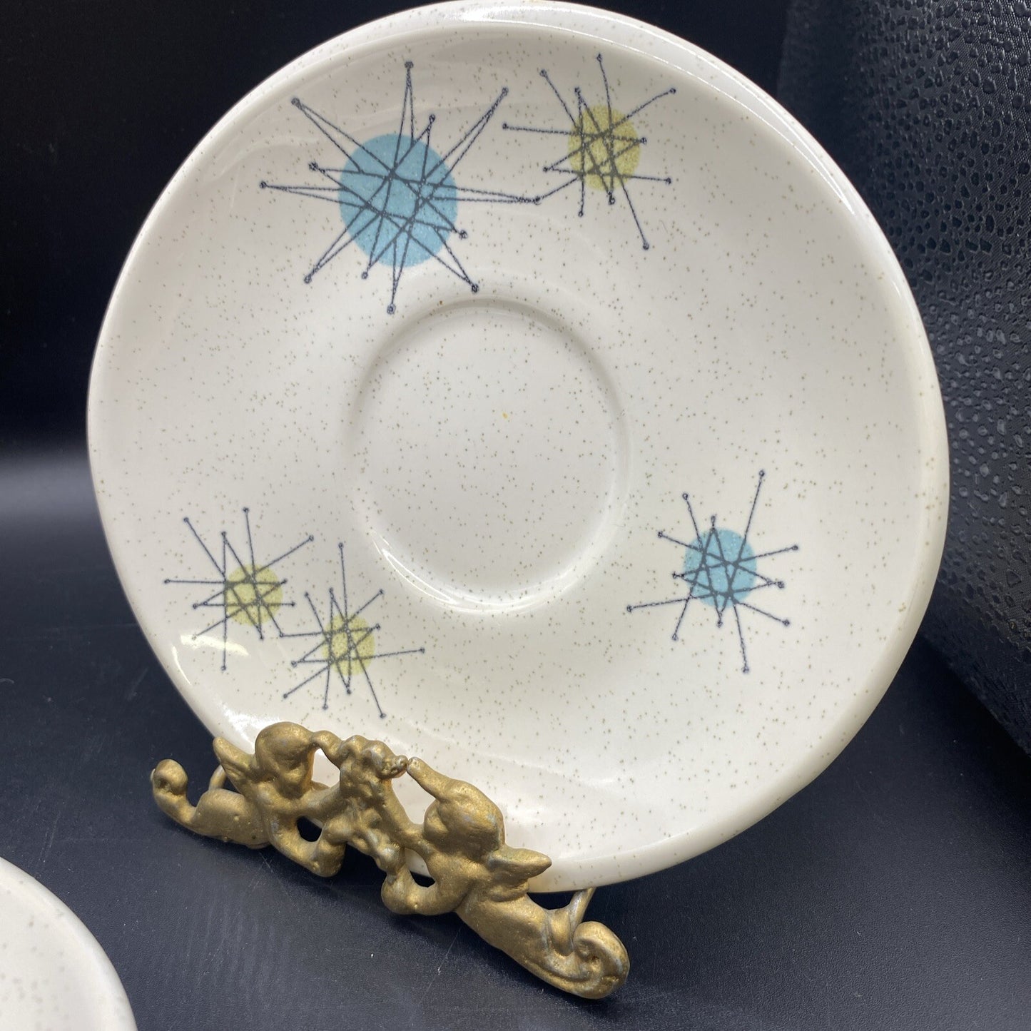 Vintage MCM 4 Coffee Cup Saucers FRANCISCAN Atomic Starburst Mid Century Modern