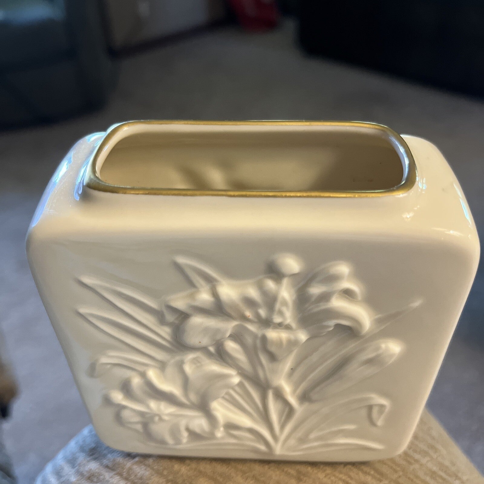 Lenox China Tiger Lily Square Vase Trimmed 24K Gold No Box