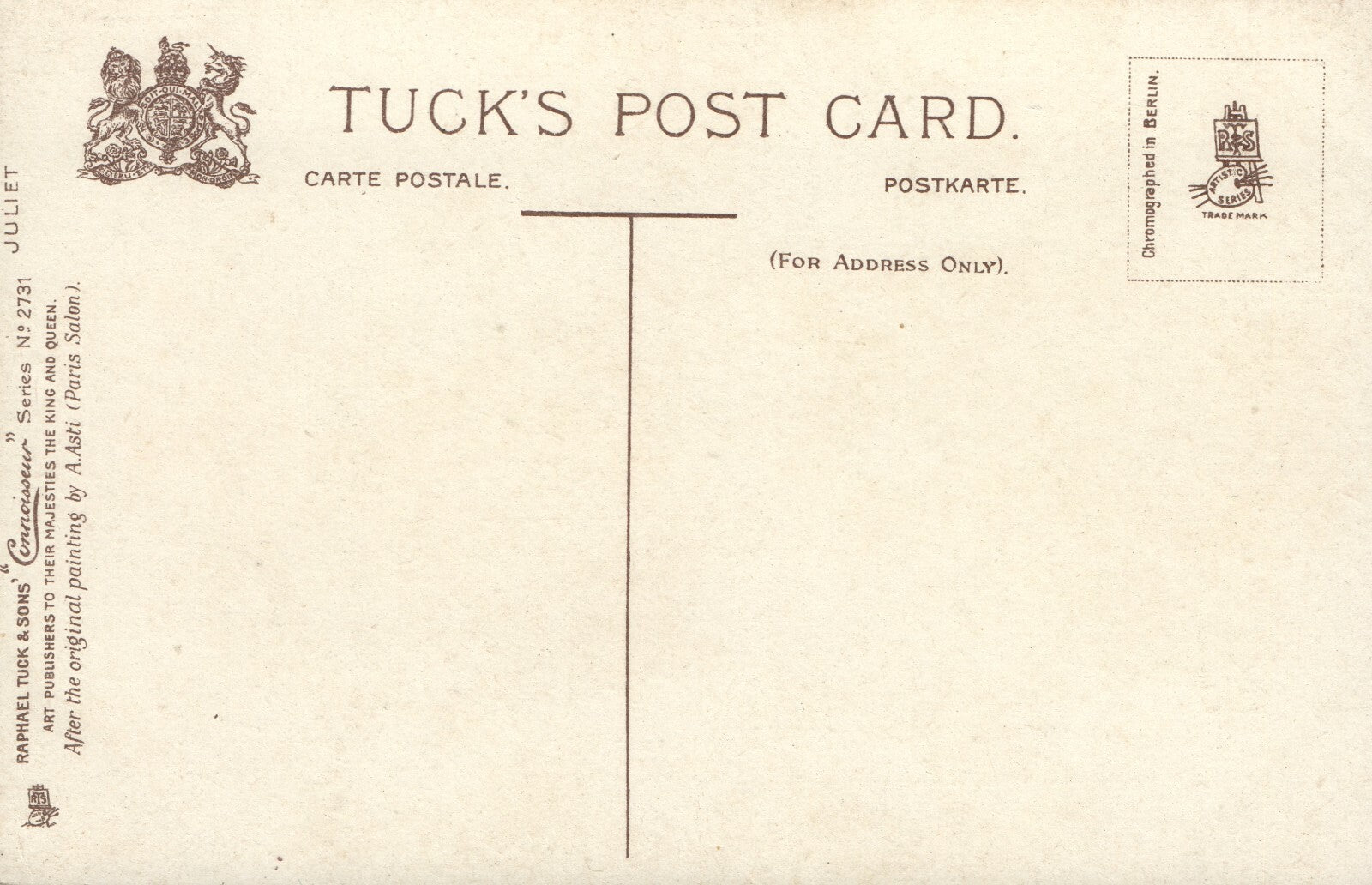 Raphael Tuck Connoisseur Series 2731 Artist Signed A Asti Juliet Red