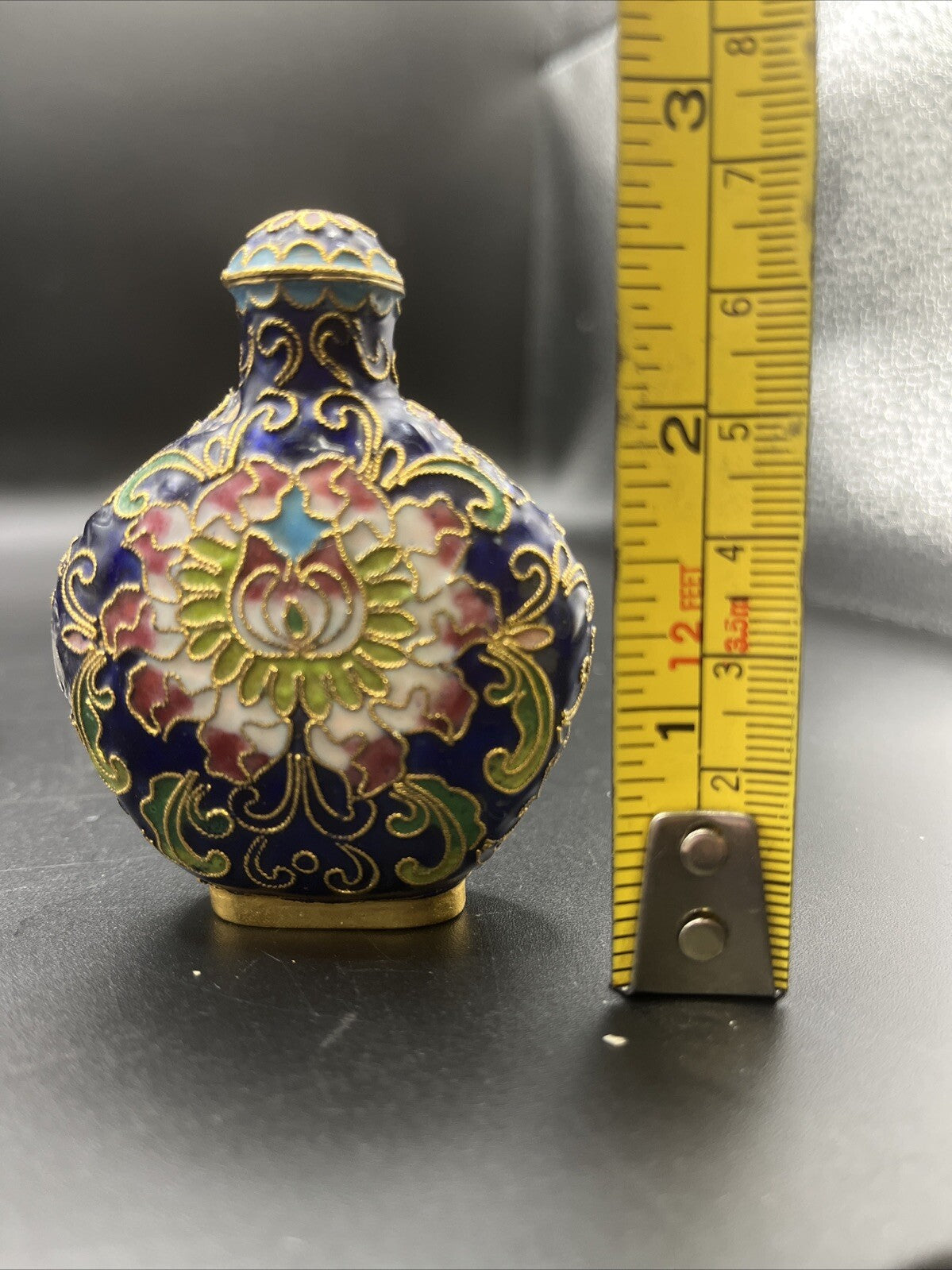 Vintage Enamel Cloisonne Perfume Bottle blue gold