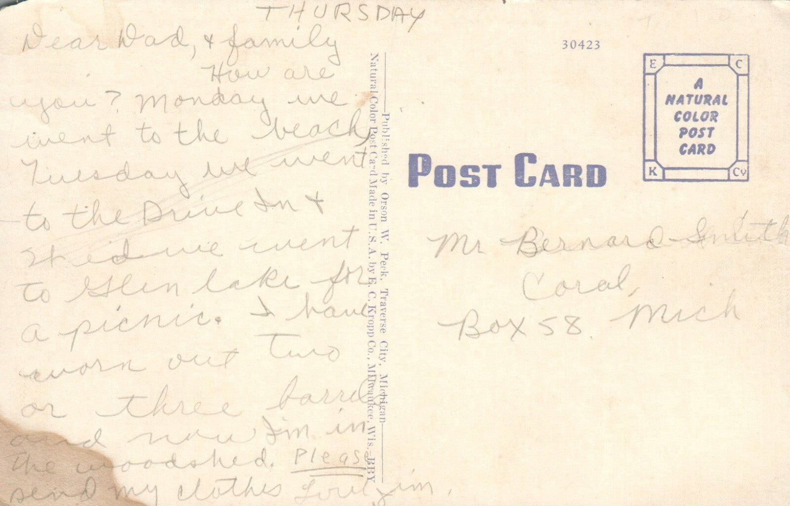 Aerial View, Showing Business Section, Traverse City Michigan MI Postcard 