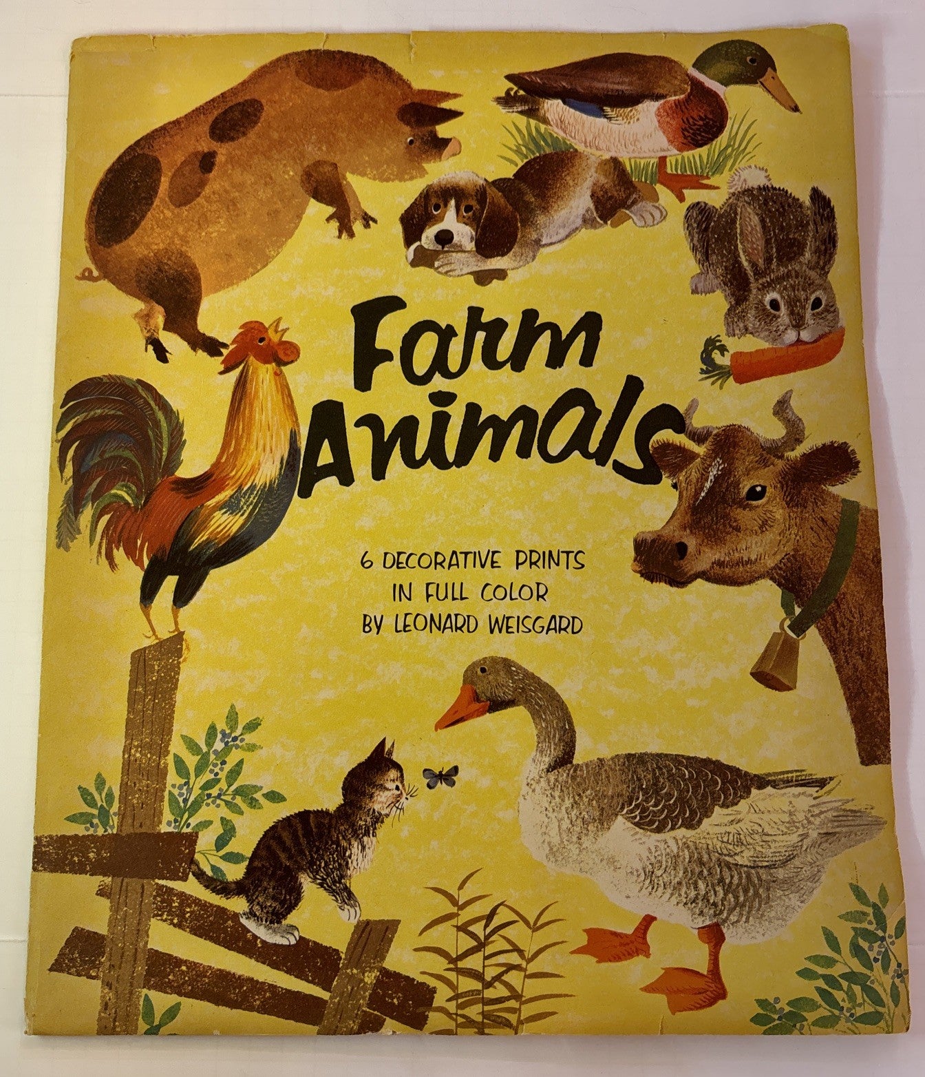 Six (6) Farm Animals Decorative Prints Penn 1958 Leonard Weisgard Yellow Folio