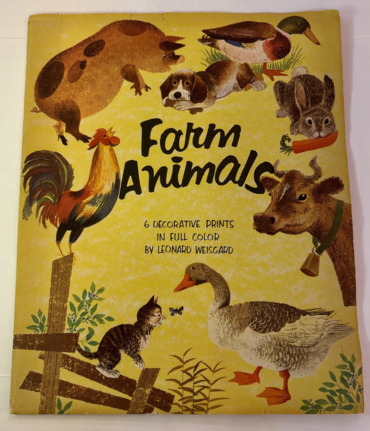 Six (6) Farm Animals Decorative Prints Penn 1958 Leonard Weisgard Yellow Folio