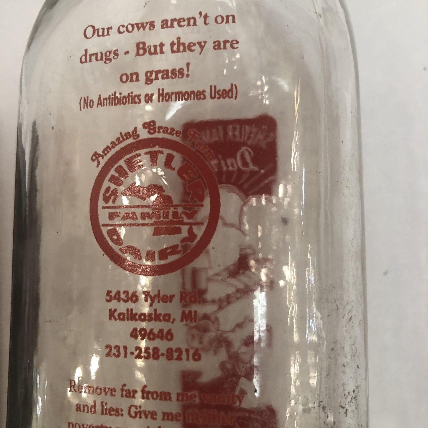 Rare Shetler Family Dairy Kalkaska Michigan Milk Quart Bottle Michigan MI Mich