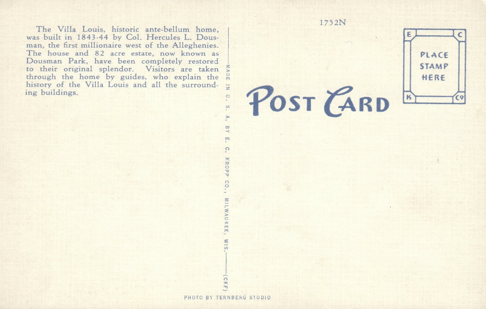 The Villa Louis Prairie Chien 22 WIS Wisconsin Postcard