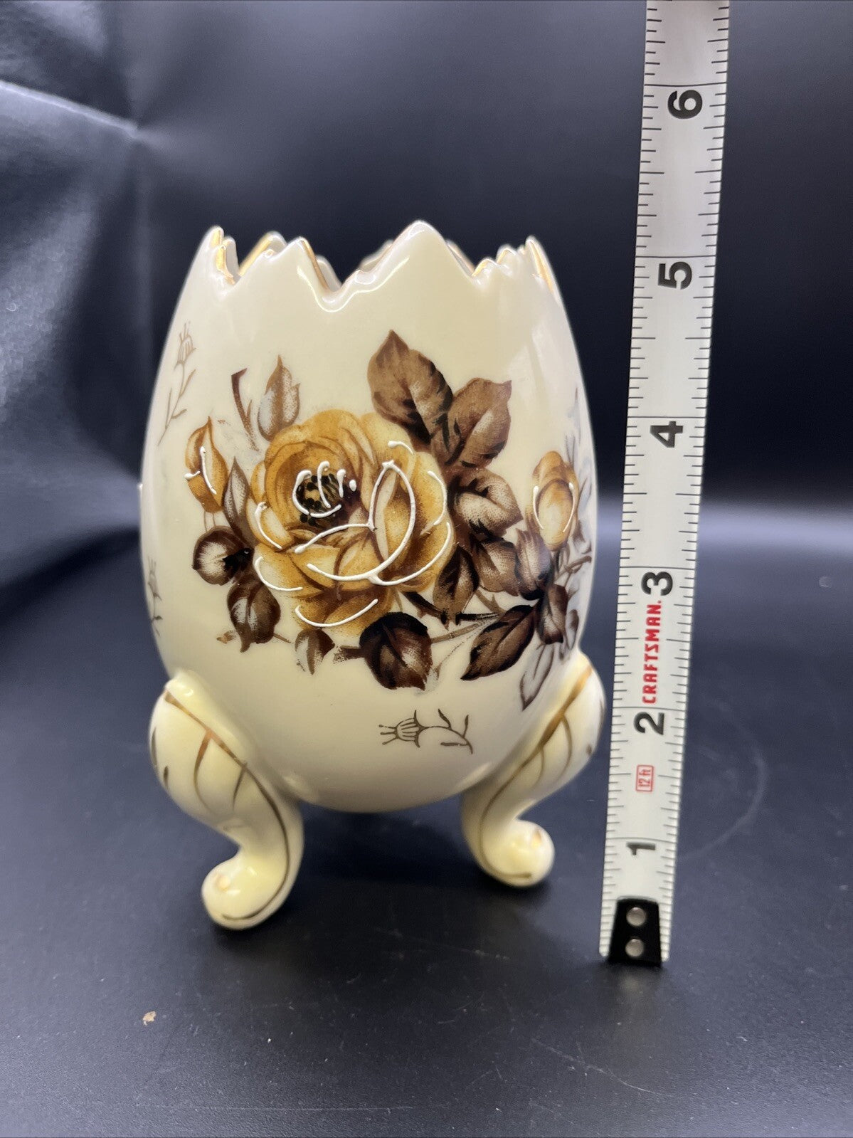 Vintage Napcoware Footed Cracked Egg Vase/Planter Hand Painted Floral 5.25”