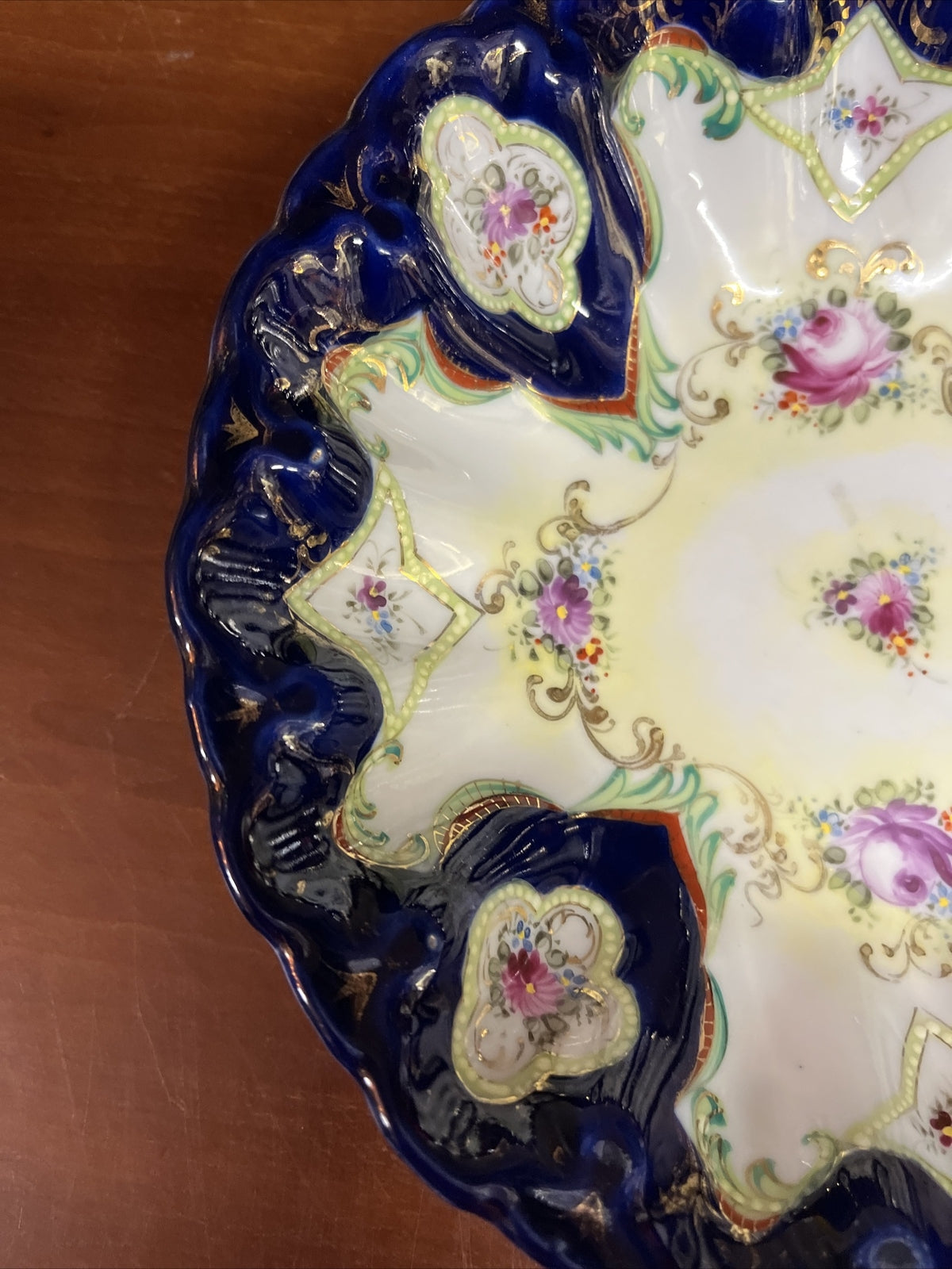 PRETTY VINTAGE CHINA "BLUE FLORAL" SCALLOPED BOWL 8.5"