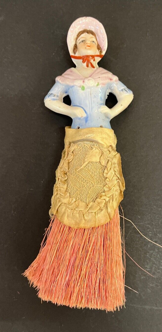 Antique Half Procelain Doll and Broom