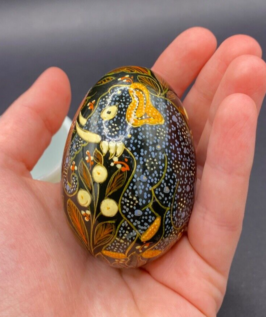 Vintage Wood Hand Painted Decorative Egg with Elephant Beautiful Decorative Egg