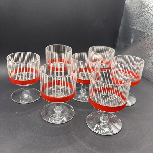 Vintage 7 Cordial Glassware Clear/ Red