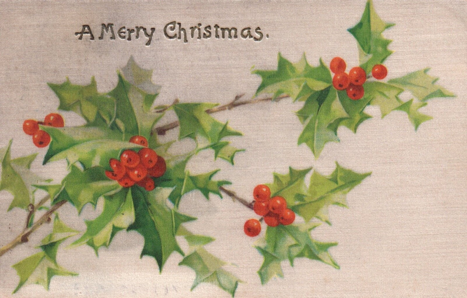 John Winsch Silk A Merry Christmas Boughs of Holly Vintage Postcard