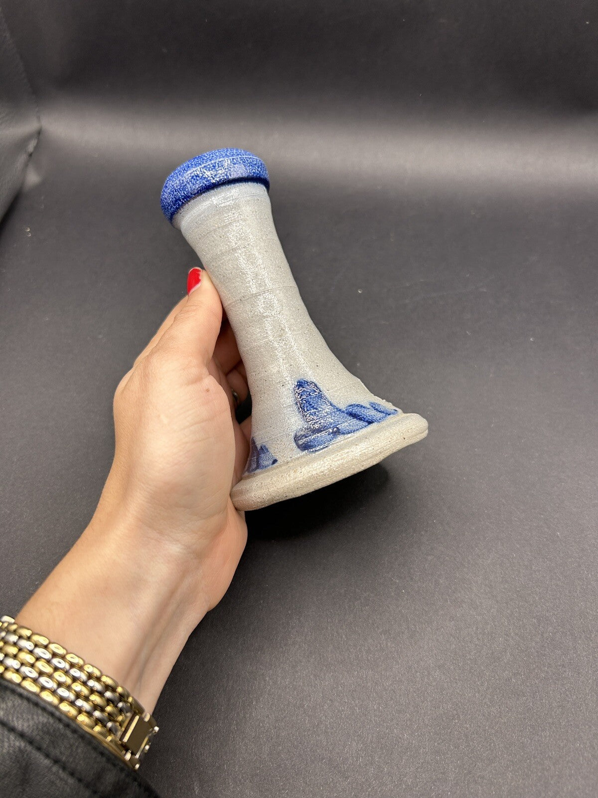  Rowe Pottery Works Candle Stick Holder Vintage 5" Cobalt Salt Glaze 1990 20A