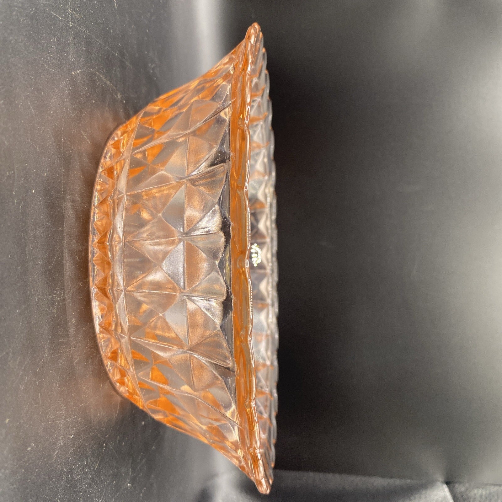 8.5" Vintage Pink Depression Glass Cube Diamond Scalloped Edge Bowl