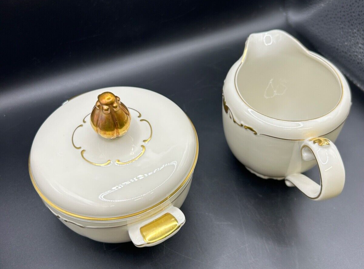 RARE Waldershof Bavaria Germany Sugar and Creamer with Gold Rim