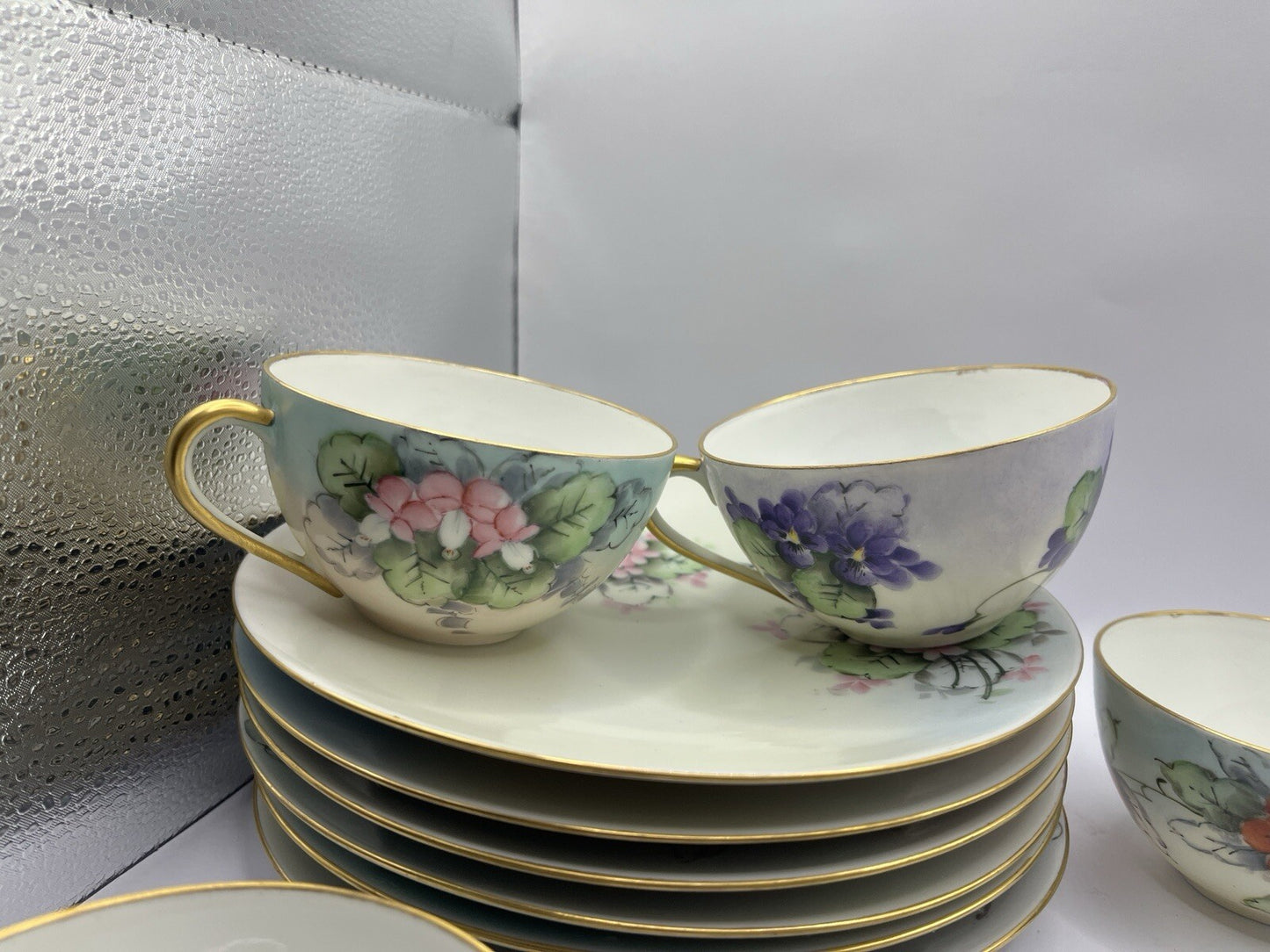 Vintage 6 Nippon 2 Piece Set Sandwich Plate & Cup W/Gold Trim And Flowers