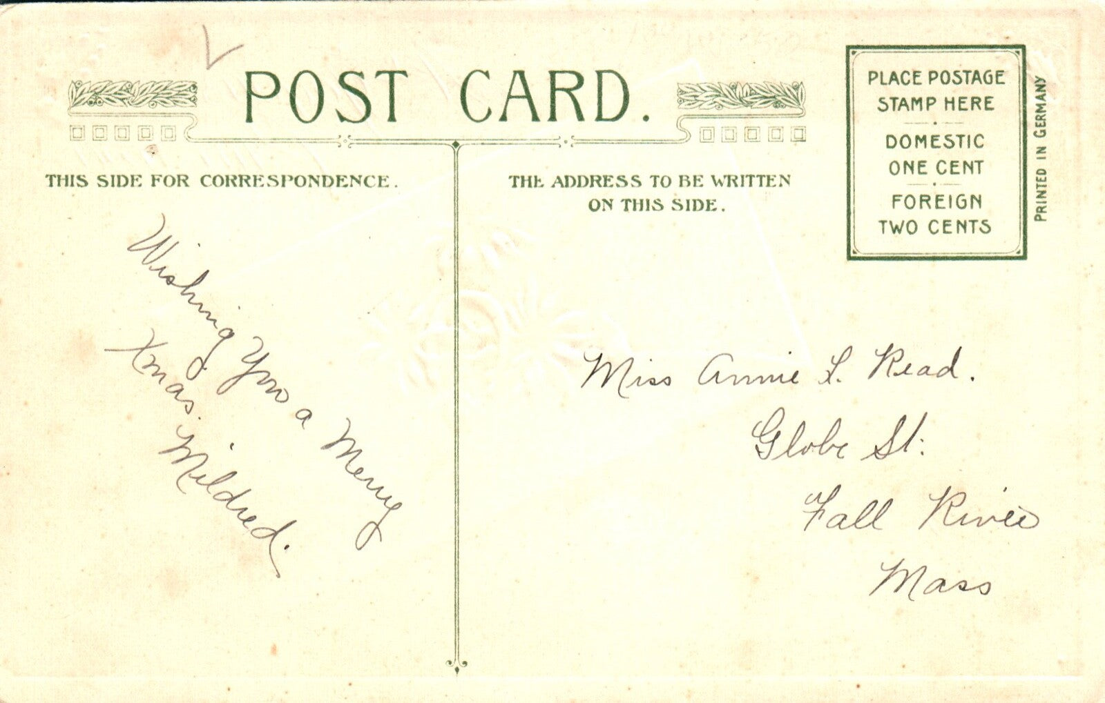 John Winsch A Joyous Christmas Envelope Vintage Poinsettia Postcard