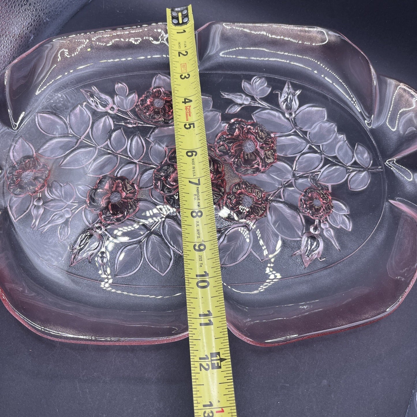 BEAUTIFUL VTG 80'S Sturdy Mikasa ROSELLA  Crystal Platter Dish Frosted Pink Rose