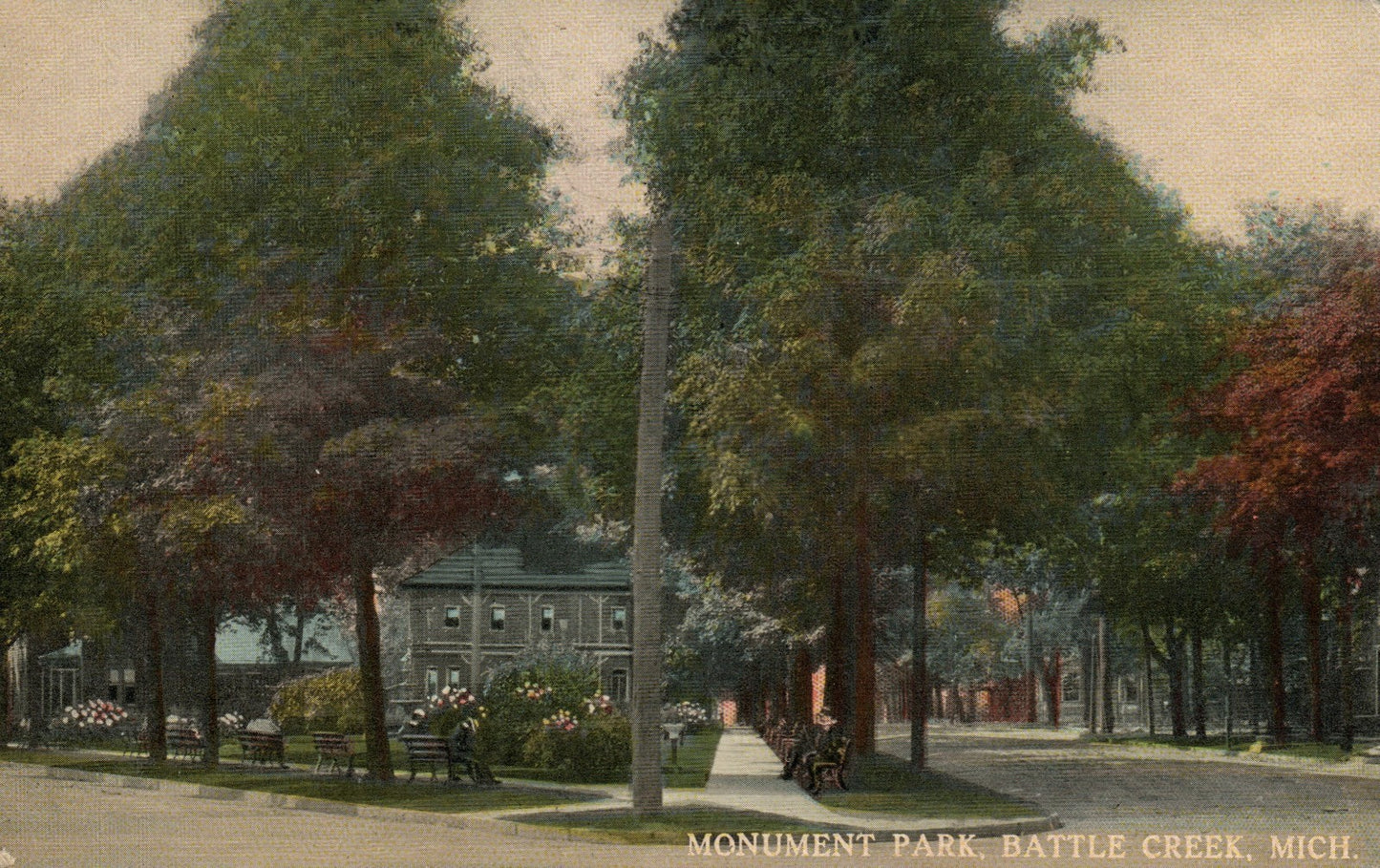 Monument Park Battle Creek Mich MI Michigan Postcard