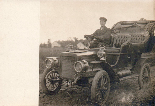 Real Photo of Man in Large Old Car Driving in Alto Michigan Vintage Postcard