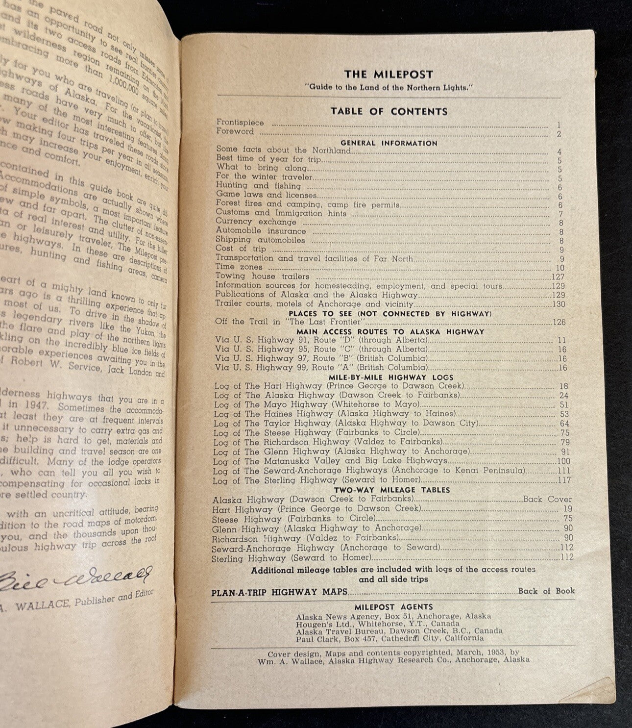 Milepost Directory Guide to Land of Northern Lights March 1953  Booklet