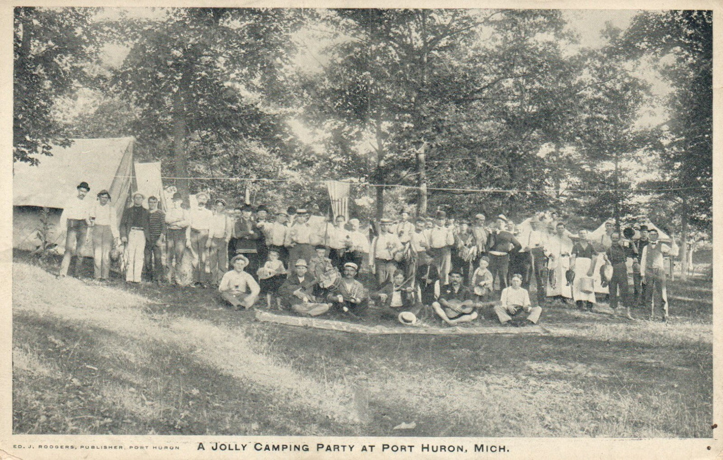 A Jolly Camping Party At Port Huron MI Michigan Mich Postcard