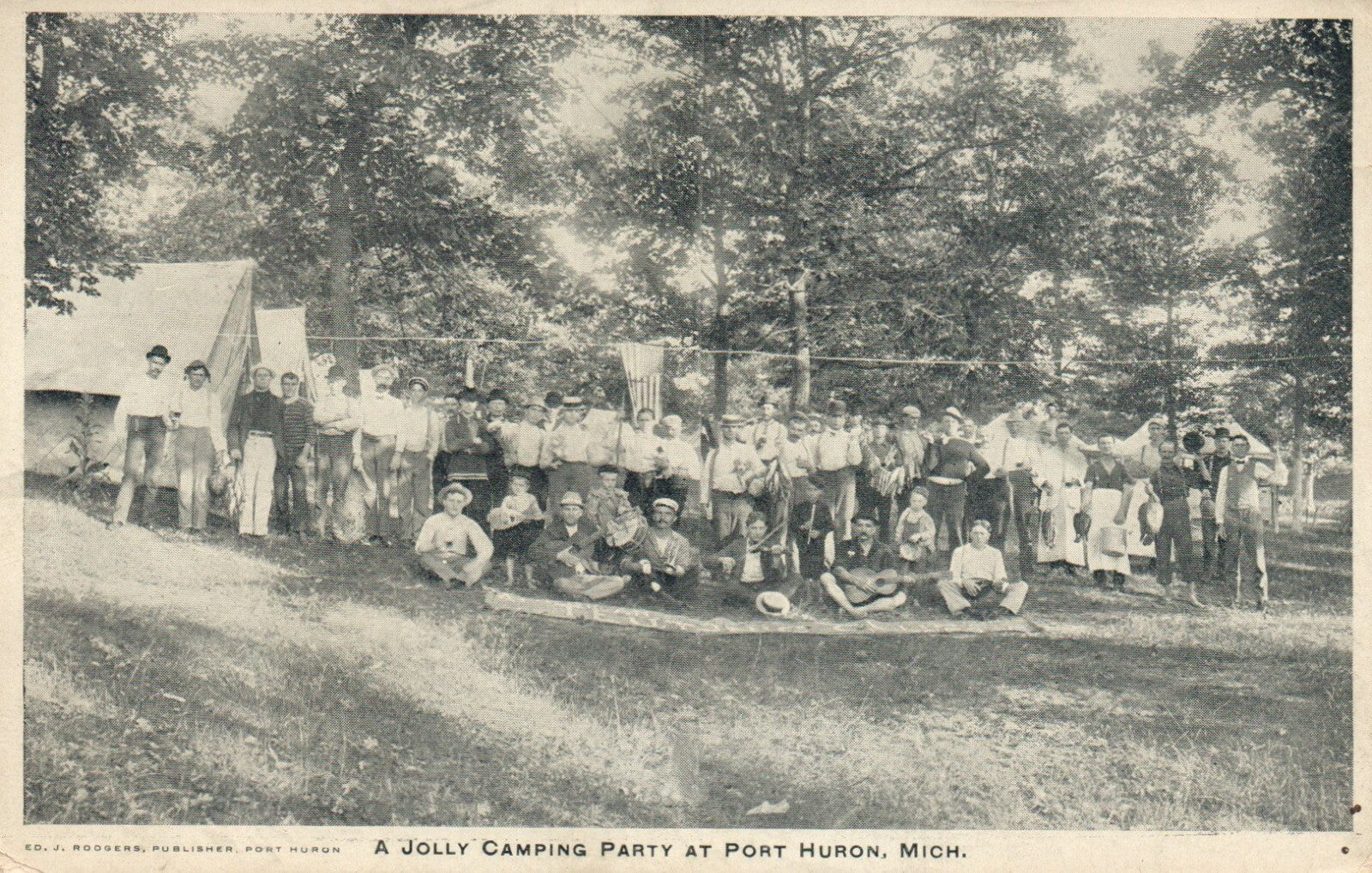 A Jolly Camping Party At Port Huron MI Michigan Mich Postcard