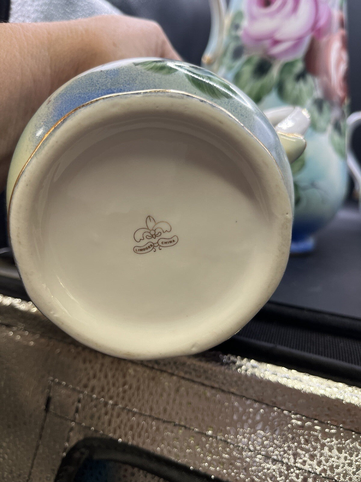 Limoges Fleur De Lis Mark Chocolate Pot and Cups. 5 Piece Set