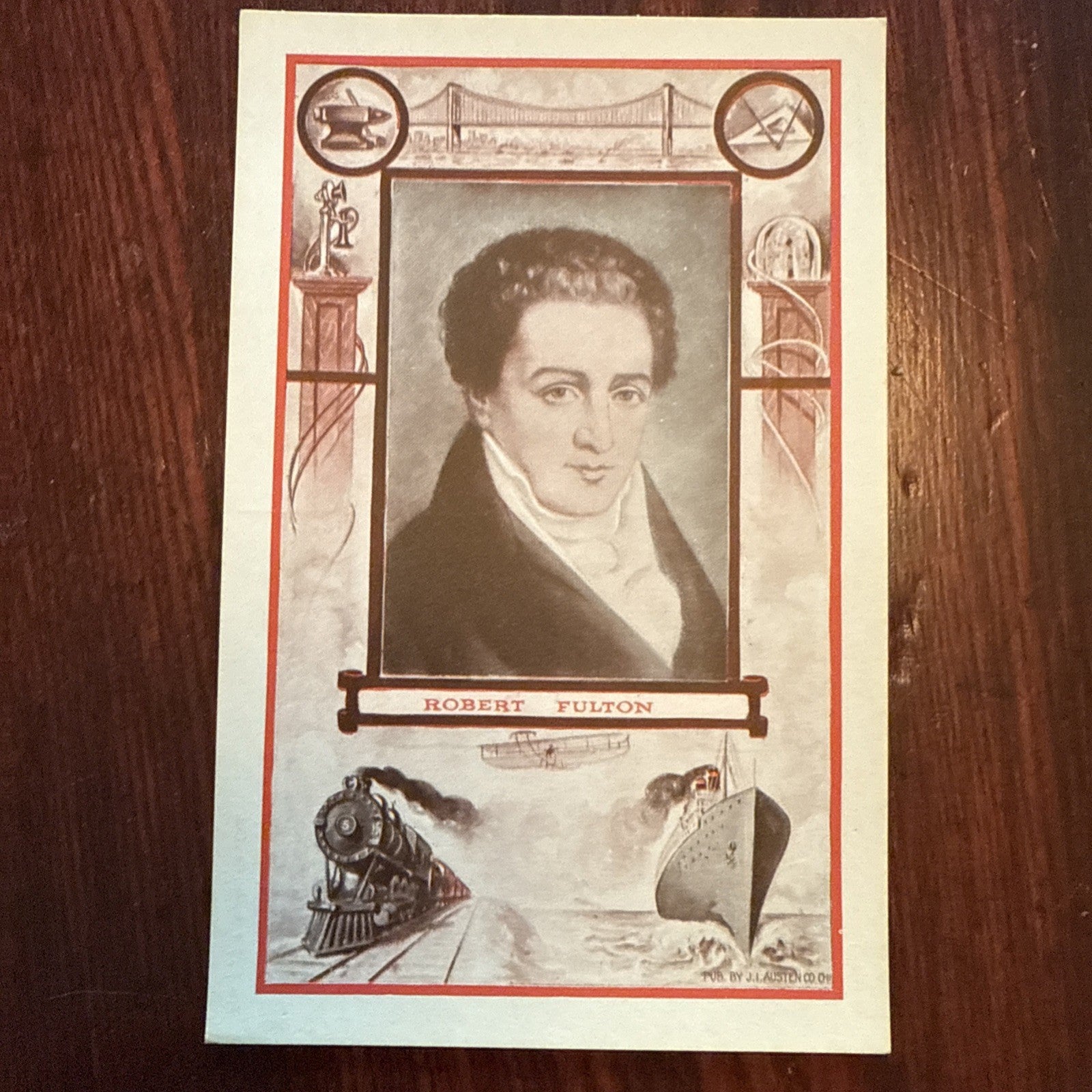 Robert Fulton by J I Austen Postcard Anvil Ship Plane Train c1910's *Scarce