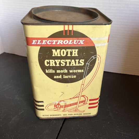 VINTAGE Country Store Tin Can Advertising Electrolux Moth Crystals 