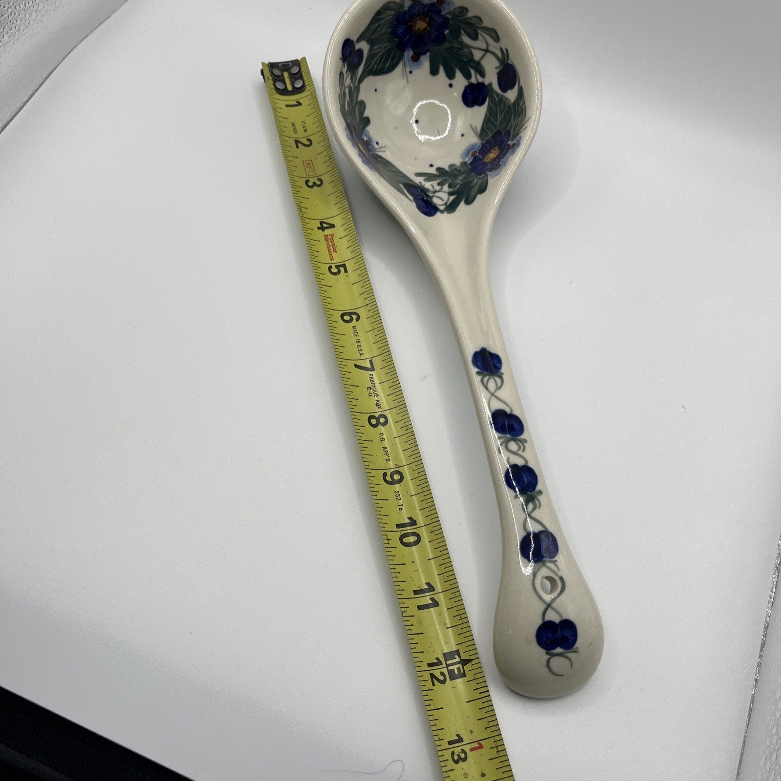 Vtg Polish Pottery Soup Serving Ladle 12“  Wild Blueberry Cobalt Blue