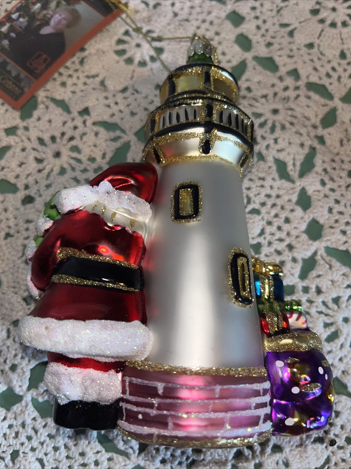 Vintage Light House With Santa Mercury Glass Christmas Ornament