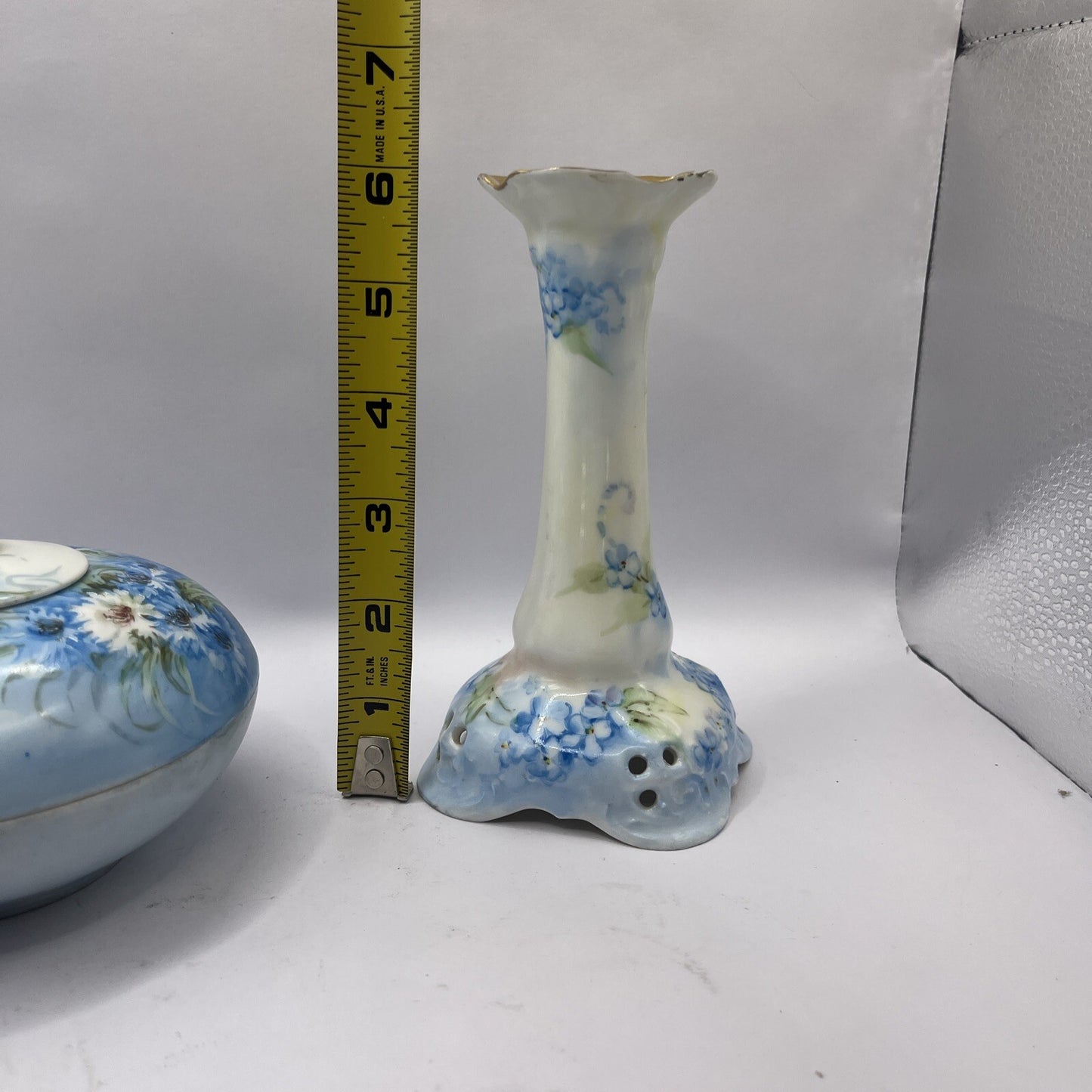 Limoge France  Signed on bottom Trinket or Powder Box & Candle Holder VTG