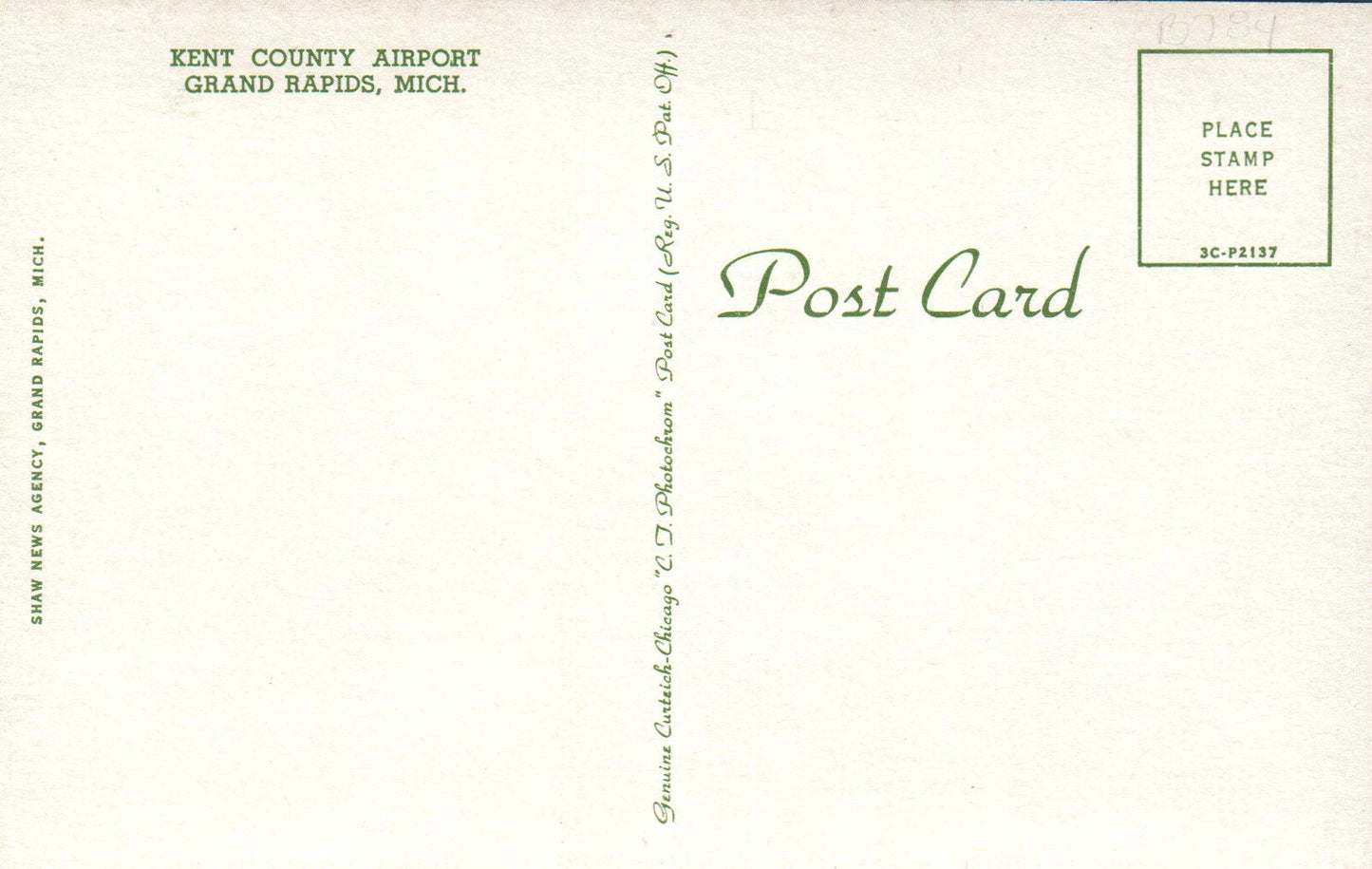 Vintage Kent County Airport Airplane Plane Grand Rapids Michigan Mich Postcard