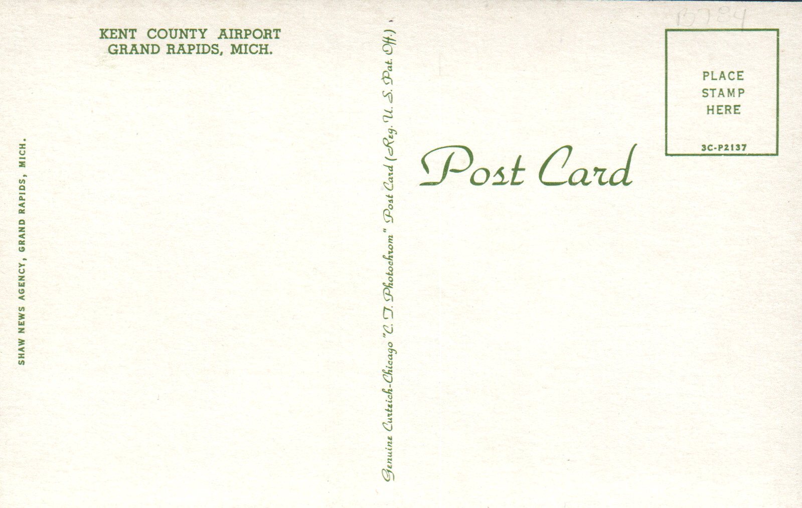 Vintage Kent County Airport Airplane Plane Grand Rapids Michigan Mich Postcard