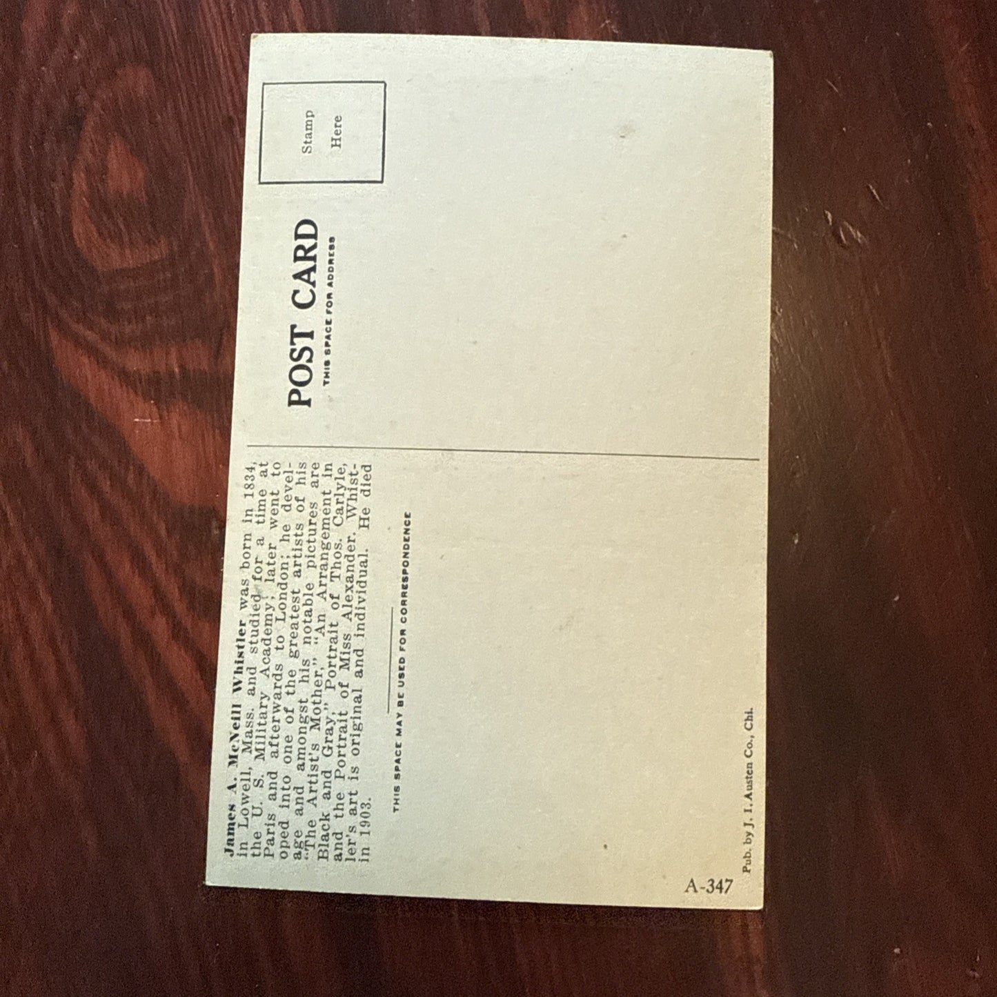 James McNeil Whistler J I Austen Postcard PEGASUS Arts Theater Writing *Scarce