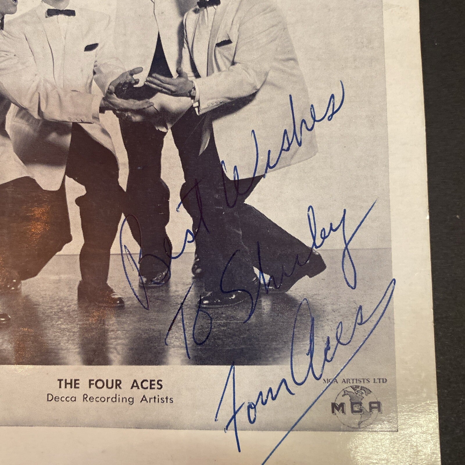 The Four Aces AUTOGRAPHED Signed INK  Promo Photo Decca Records 5 x 7