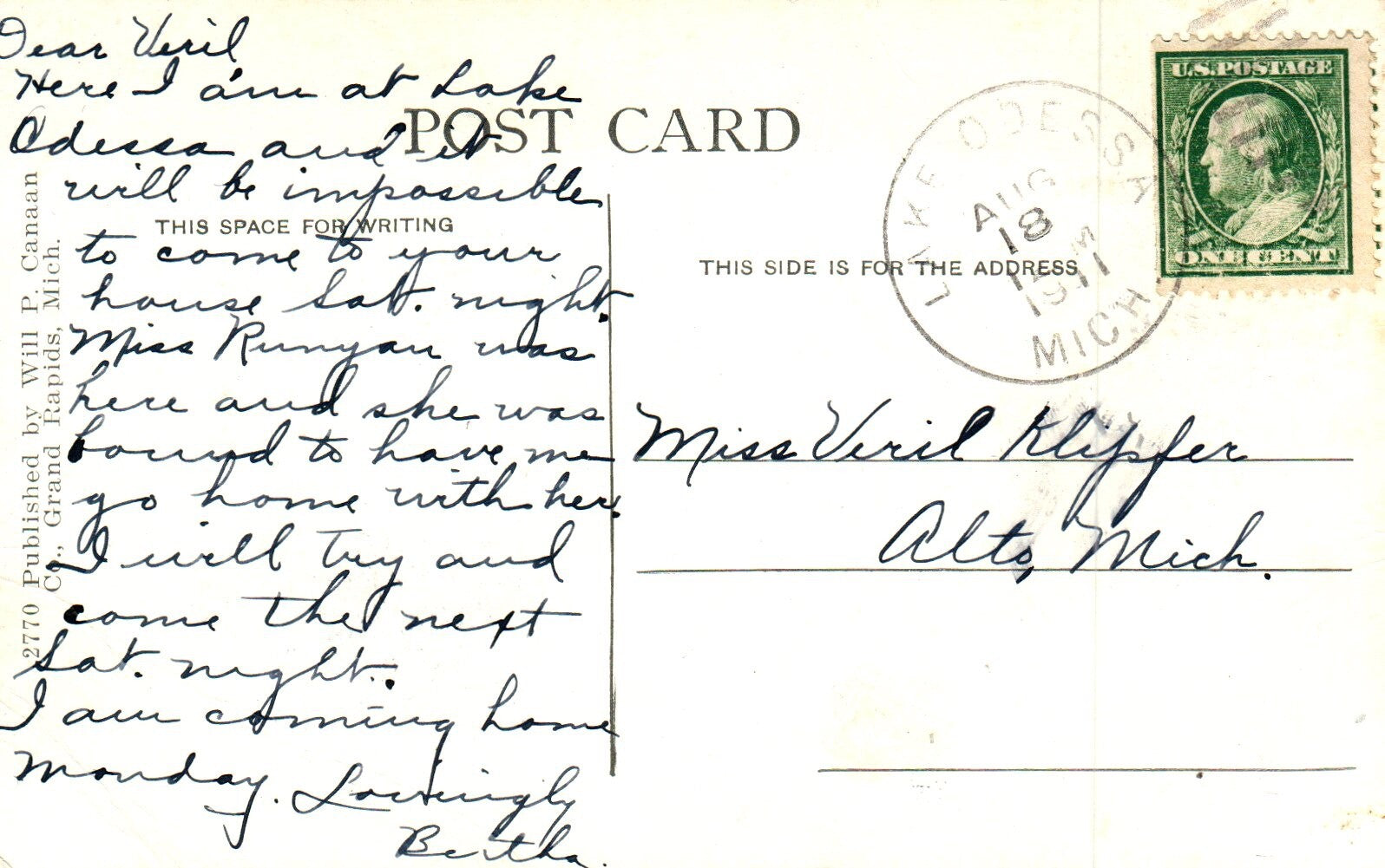 School Building in Lake Odessa MI Mich Michigan Postcard