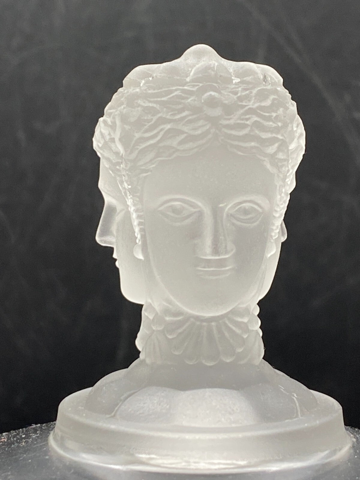 EAPG DUNCAN THREE FACES ENGRAVED CLEAR & Frosted GLASS MILLER COMPOTE Lid Heads