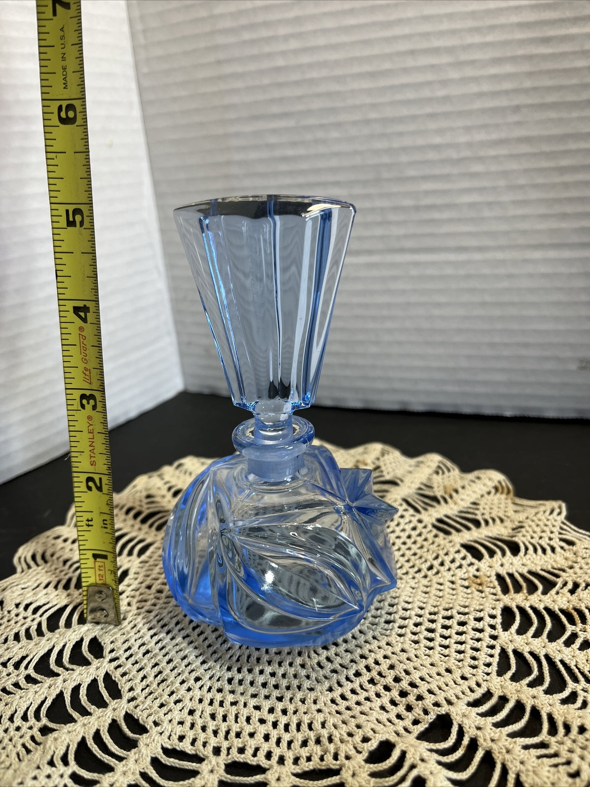 Antique Vintage Glass~German Cut  Blue Perfume Bottle and Stopper