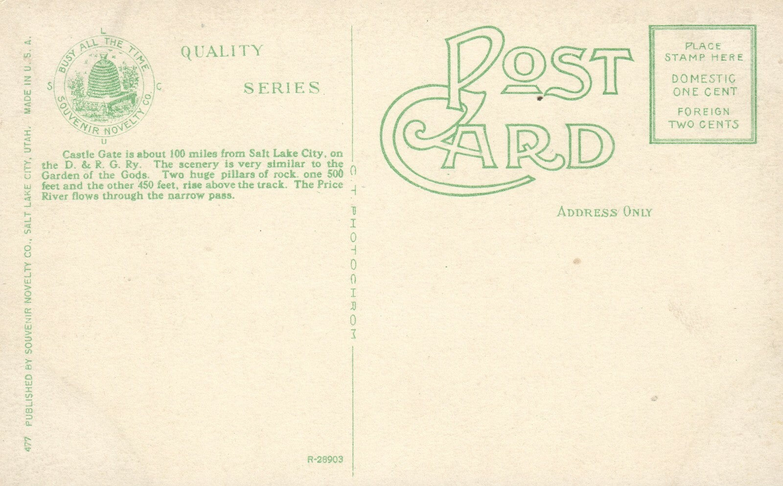 Castle Gate Train Tracks Canyons UT Utah Postcard