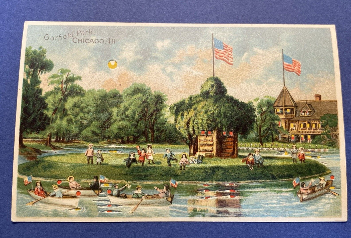 HTL Hold to the Light Garfield Park Chicago Illinois IL Boating Vintage Postcard