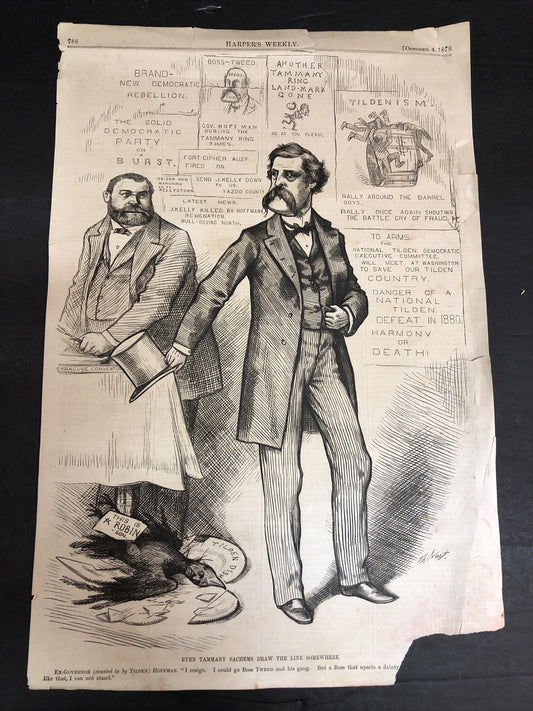 1879 Harpers Weekly - Nast - Hoffman resigns both Tilden and the Tammany Ring