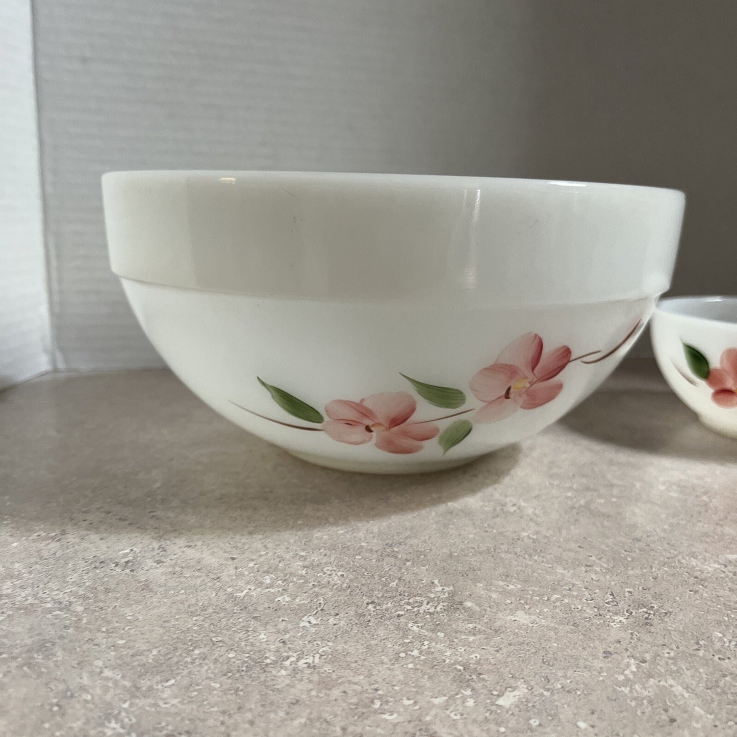 Vintage Peach Blossom Colonial chip & Dip Bowl Fire Anchor Hocking (2)