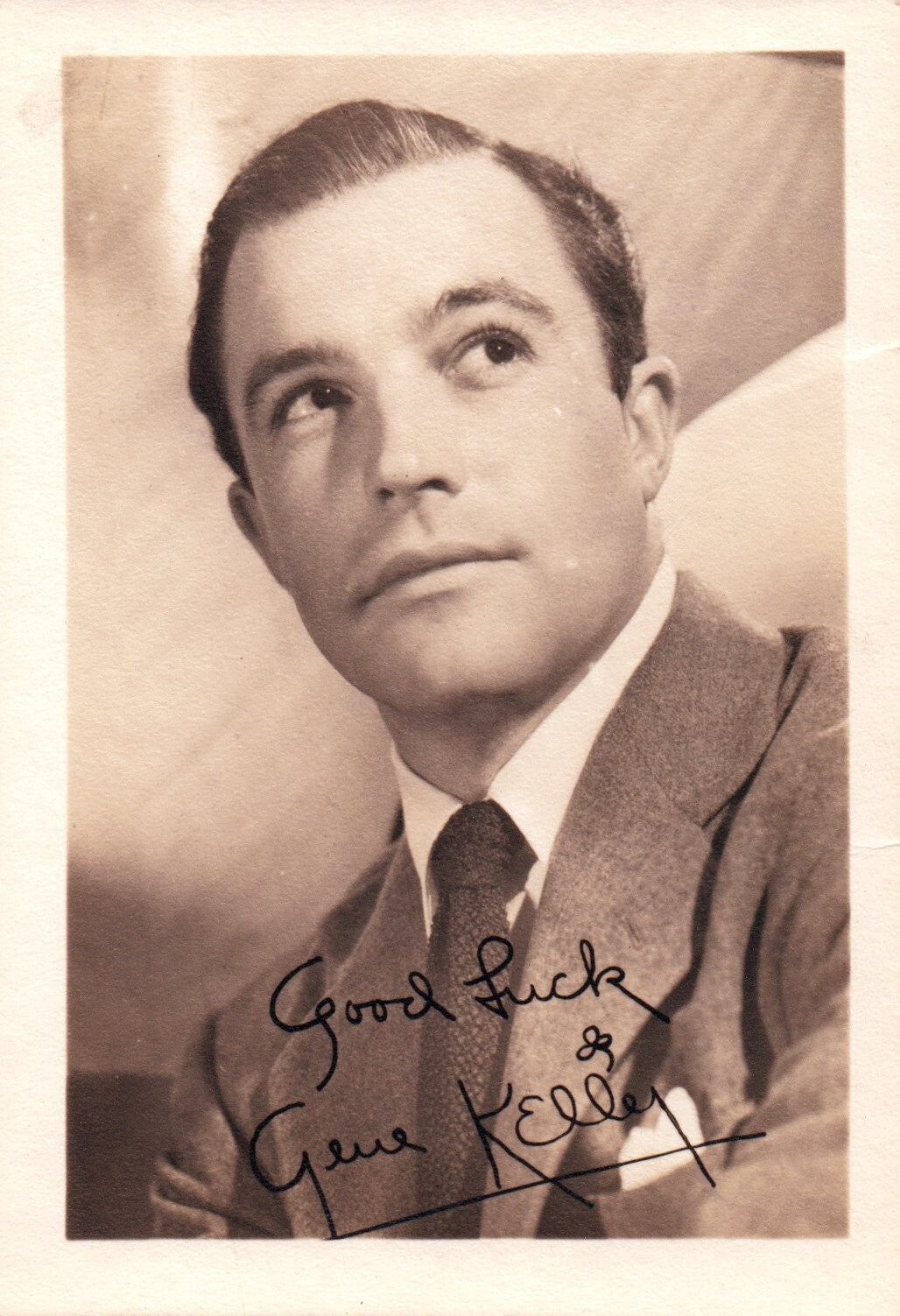 Real Photo Gene Kelly 3 x 5 Hollywood Movie Star Fan Club printed signature