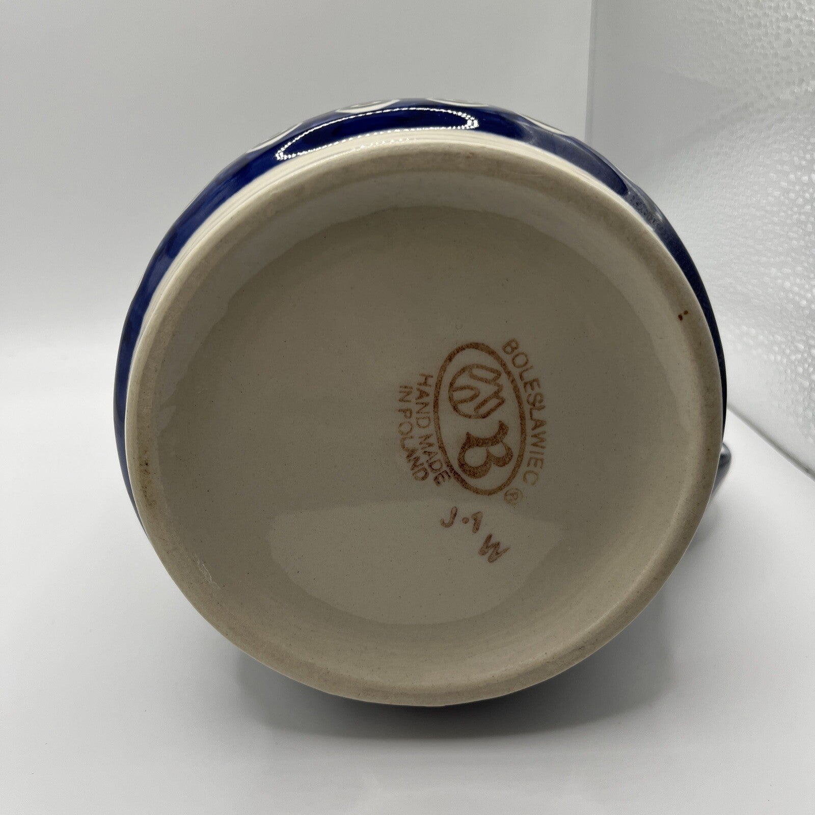 New Polish Pottery Boleslawiec Water Pitcher 5” High Blue Flower Authentic