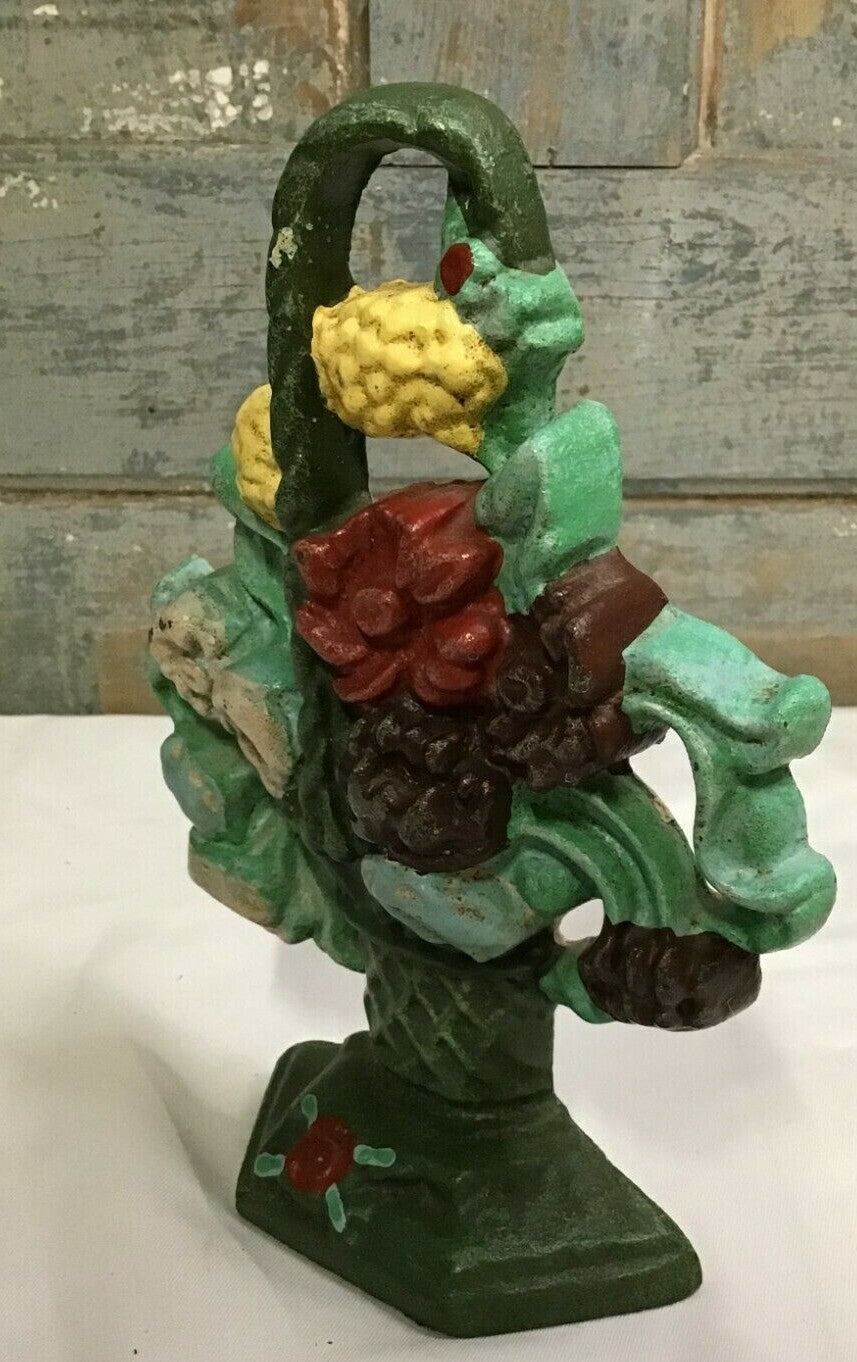 Small 8 3/4" Antique Primitive Cast Iron Floral Door stop  