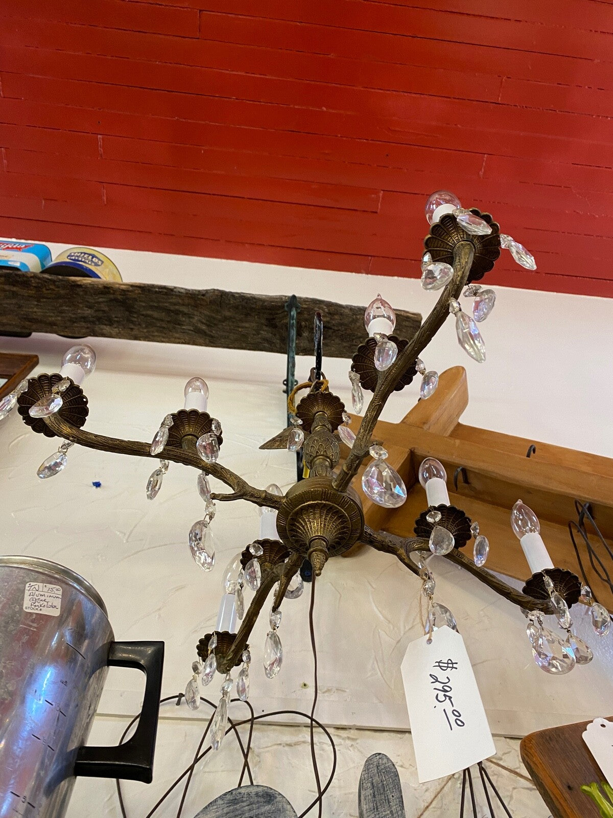 4-double arm made in Spain brass chandelier 1940s